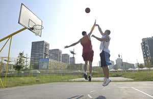 Outdoor basketball played in the summer